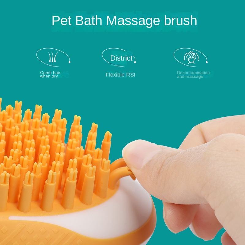 2-in-1 Pet Bath & Massage Brush – Soft Silicone Dog Cat Grooming Tool with Shampoo Dispenser