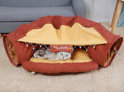Interactive Collapsible Cat Tunnel with Mat – Foldable Pet Play Tube for Kittens, Rabbits & Ferrets (Indoor Toy)
