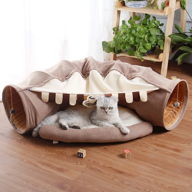 Interactive Collapsible Cat Tunnel with Mat – Foldable Pet Play Tube for Kittens, Rabbits & Ferrets (Indoor Toy)