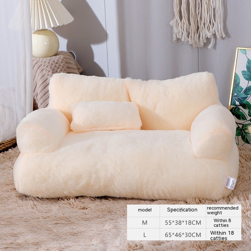 Luxury Plush Cat Bed Sofa – Winter Warm Pet Nest with Pillow & Anti-Slip Bottom for Cats and Small Dogs