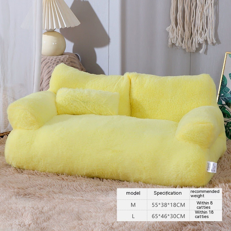 Luxury Plush Cat Bed Sofa – Winter Warm Pet Nest with Pillow & Anti-Slip Bottom for Cats and Small Dogs