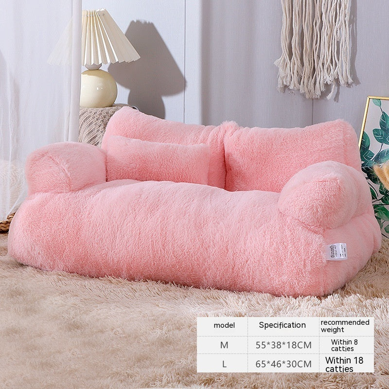 Luxury Plush Cat Bed Sofa – Winter Warm Pet Nest with Pillow & Anti-Slip Bottom for Cats and Small Dogs