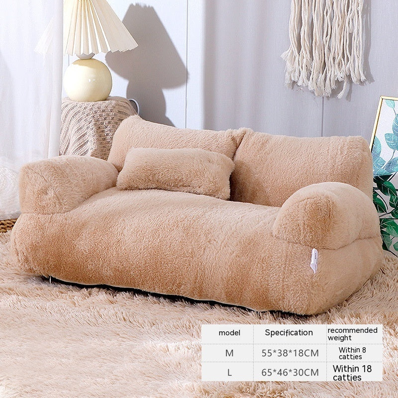 Luxury Plush Cat Bed Sofa – Winter Warm Pet Nest with Pillow & Anti-Slip Bottom for Cats and Small Dogs