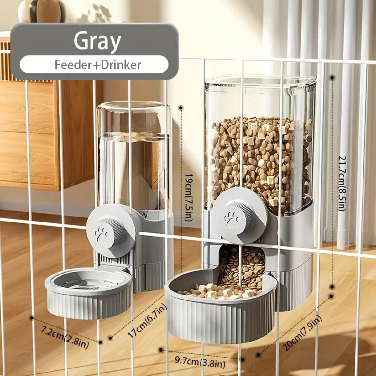 Automatic Hanging Pet Feeder & Water Dispenser Set – Cage-Mounted Food Bowl for Cats, Small Dogs & Rabbits