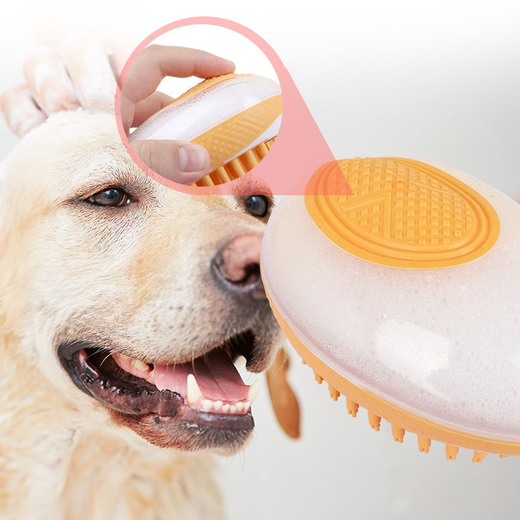 2-in-1 Pet Bath & Massage Brush – Soft Silicone Dog Cat Grooming Tool with Shampoo Dispenser