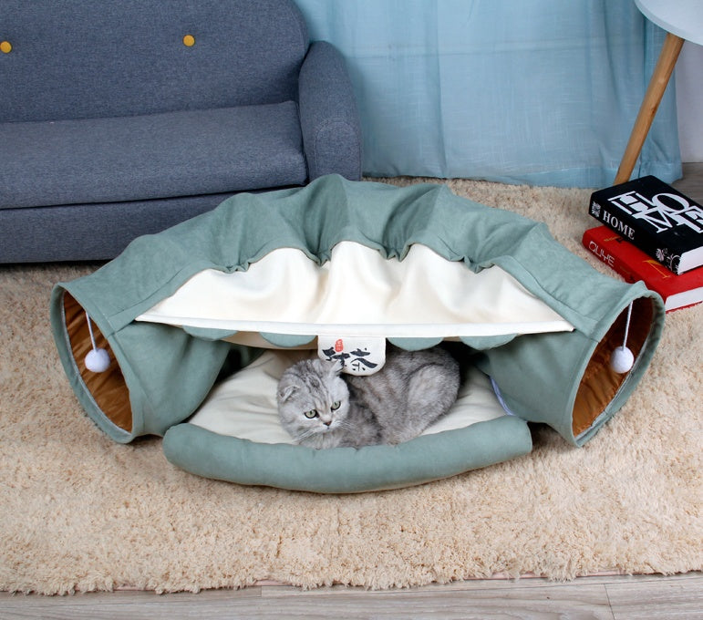 Interactive Collapsible Cat Tunnel with Mat – Foldable Pet Play Tube for Kittens, Rabbits & Ferrets (Indoor Toy)