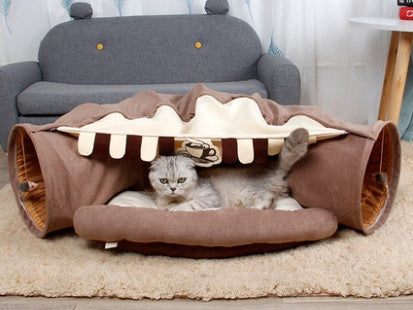 Interactive Collapsible Cat Tunnel with Mat – Foldable Pet Play Tube for Kittens, Rabbits & Ferrets (Indoor Toy)