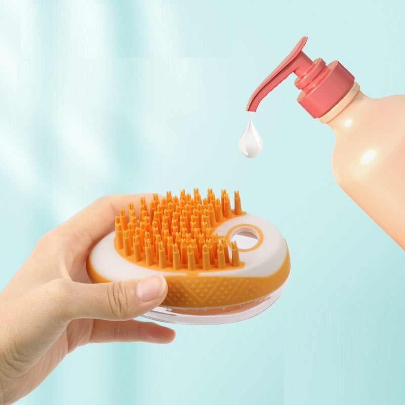 2-in-1 Pet Bath & Massage Brush – Soft Silicone Dog Cat Grooming Tool with Shampoo Dispenser