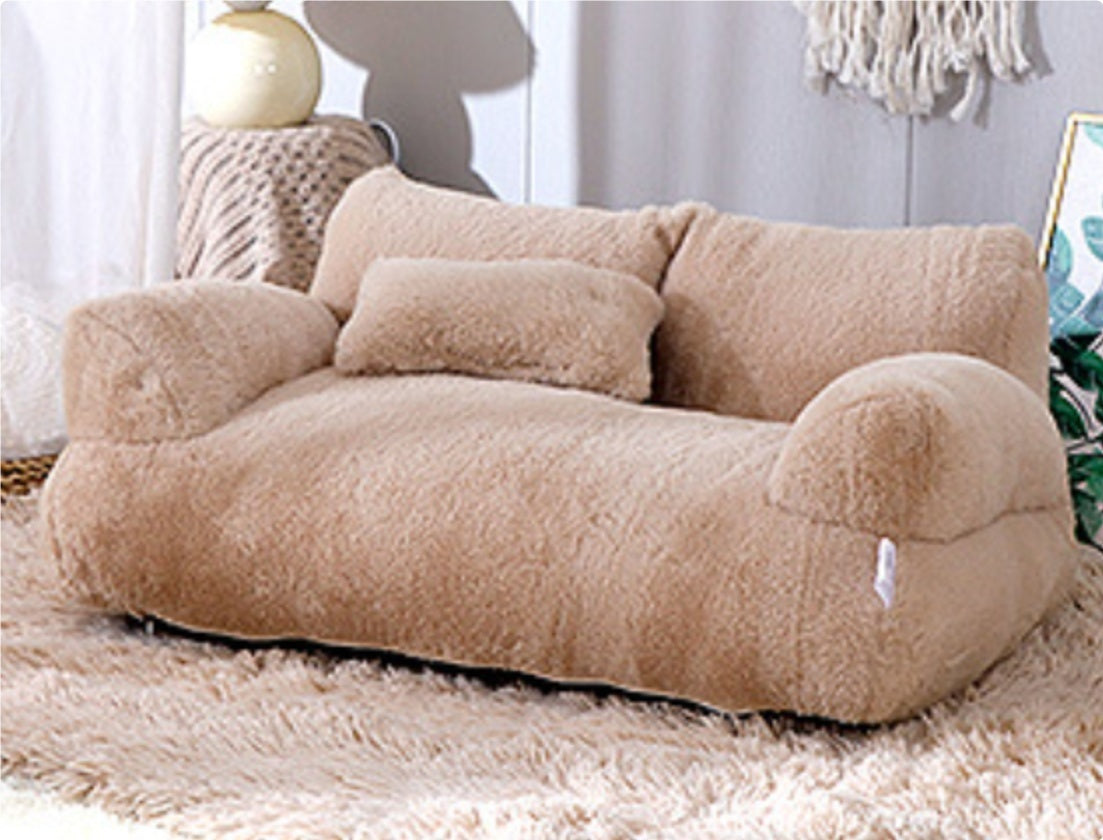 Luxury Plush Cat Bed Sofa – Winter Warm Pet Nest with Pillow & Anti-Slip Bottom for Cats and Small Dogs