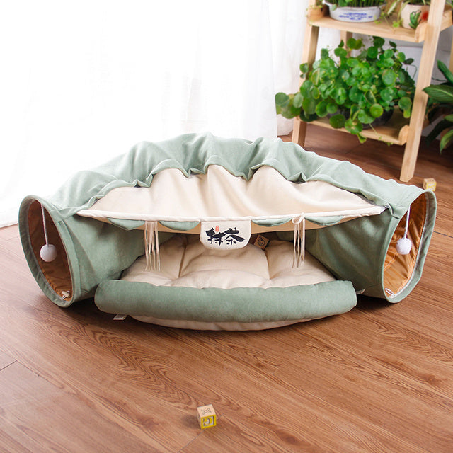 Interactive Collapsible Cat Tunnel with Mat – Foldable Pet Play Tube for Kittens, Rabbits & Ferrets (Indoor Toy)