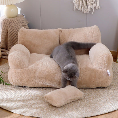Luxury Plush Cat Bed Sofa – Winter Warm Pet Nest with Pillow & Anti-Slip Bottom for Cats and Small Dogs
