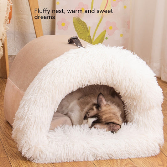 Splice Plush Portable Pet Nest – Warm, Moisture-Proof Dog & Cat Bed for Autumn/Winter