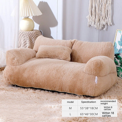 Luxury Plush Cat Bed Sofa – Winter Warm Pet Nest with Pillow & Anti-Slip Bottom for Cats and Small Dogs