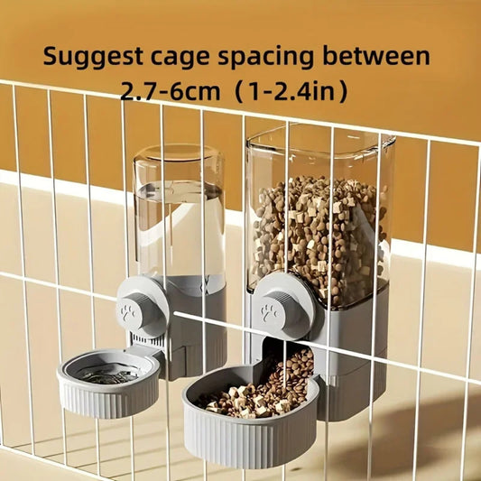 Automatic Hanging Pet Feeder & Water Dispenser Set – Cage-Mounted Food Bowl for Cats, Small Dogs & Rabbits