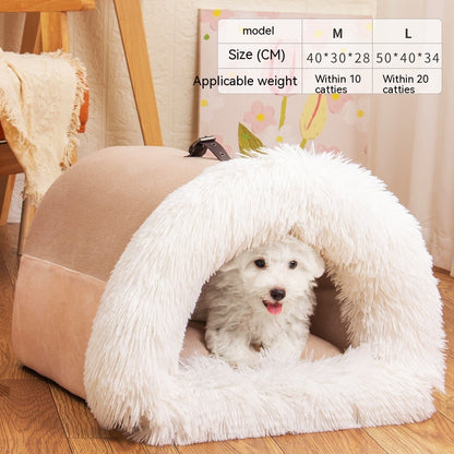 Splice Plush Portable Pet Nest – Warm, Moisture-Proof Dog & Cat Bed for Autumn/Winter