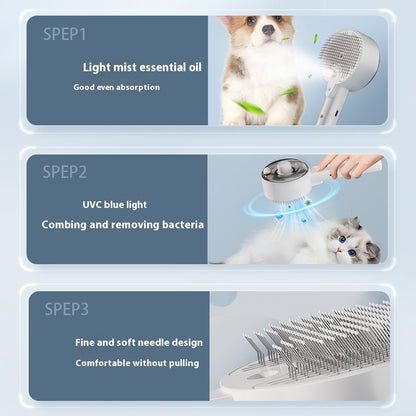 UV Sterilizing Pet Spray Comb – Anti-Shedding Hair Brush with Mist & Massage for Dogs & Cats