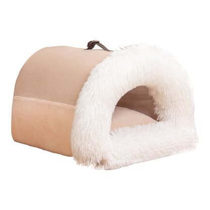 Splice Plush Portable Pet Nest – Warm, Moisture-Proof Dog & Cat Bed for Autumn/Winter