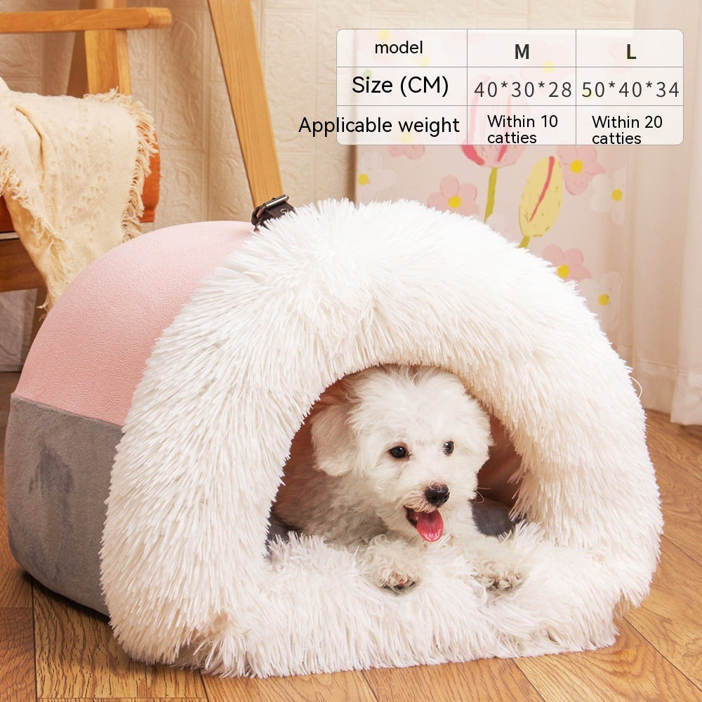 Splice Plush Portable Pet Nest – Warm, Moisture-Proof Dog & Cat Bed for Autumn/Winter