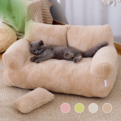 Luxury Plush Cat Bed Sofa – Winter Warm Pet Nest with Pillow & Anti-Slip Bottom for Cats and Small Dogs