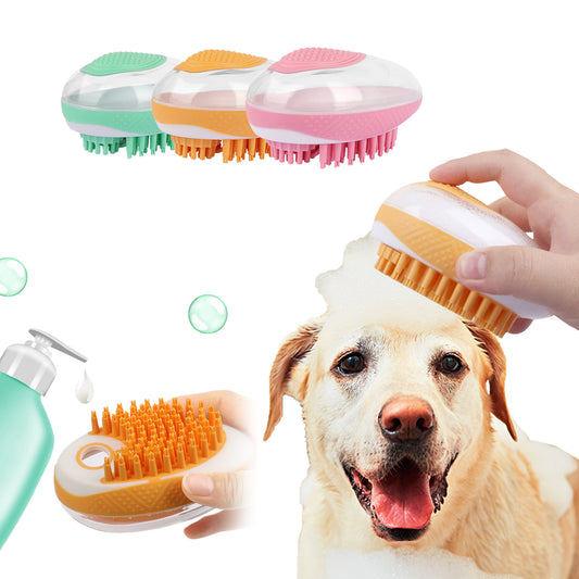 2-in-1 Pet Bath & Massage Brush – Soft Silicone Dog Cat Grooming Tool with Shampoo Dispenser