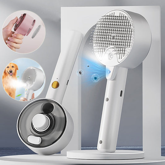 UV Sterilizing Pet Spray Comb – Anti-Shedding Hair Brush with Mist & Massage for Dogs & Cats