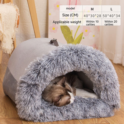 Splice Plush Portable Pet Nest – Warm, Moisture-Proof Dog & Cat Bed for Autumn/Winter
